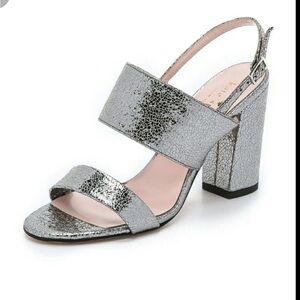 Kate Spade Irvine Silver Metallic Crackle Block Heel Slingback Sandals